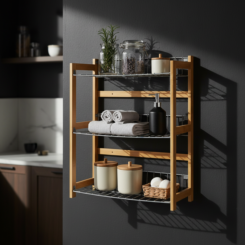 Étagère de cuisine à 3 niveaux en bois et métal pour garde-manger 33 x 42 cm (hauteur)