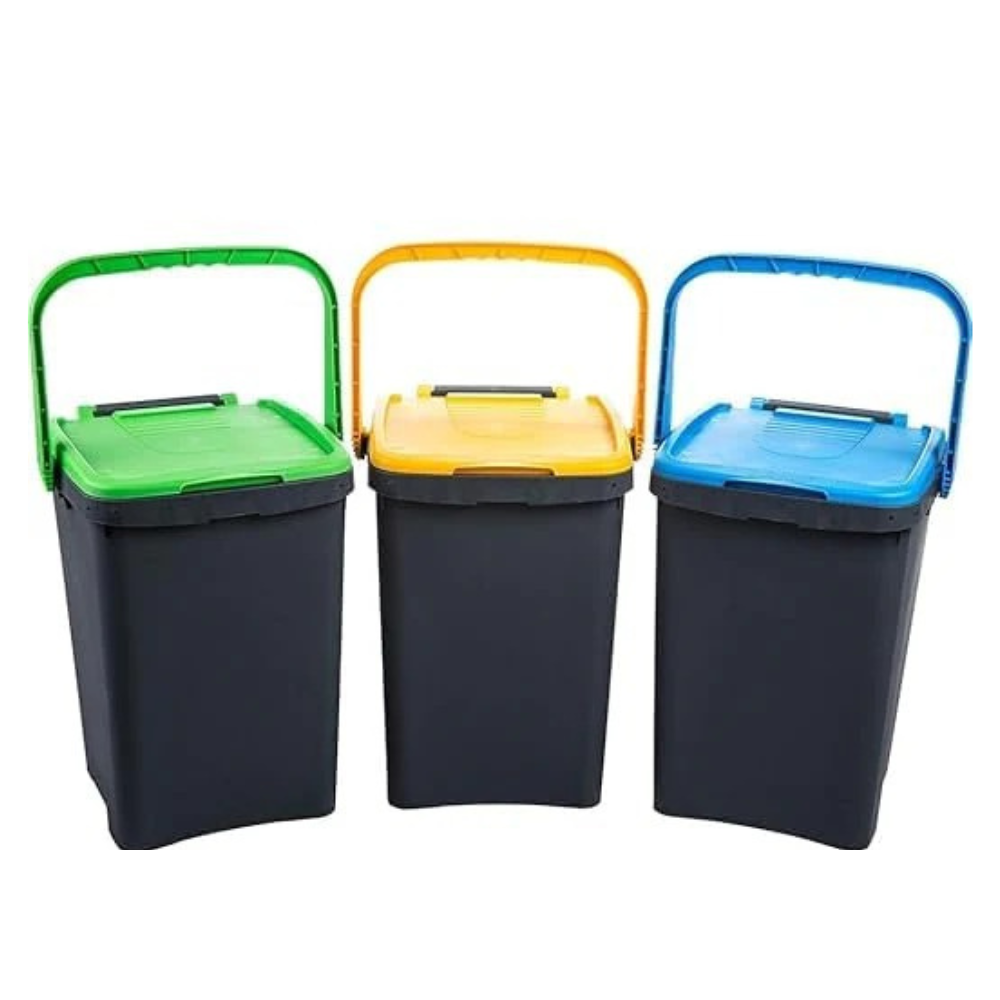 Set 3 Pattumiere 50L Ecoplus Poliuretano Riciclato Manico