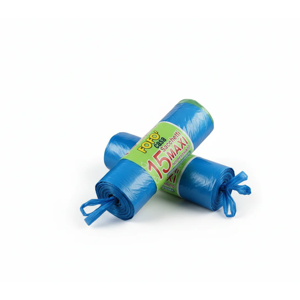 BLUE GARBAGE BAG Roll 15 pcs Size MAXI CM.70x75 WITH HANDLES for IRPOT ECOPLAST DUSTBIN 28 LT 35 LT