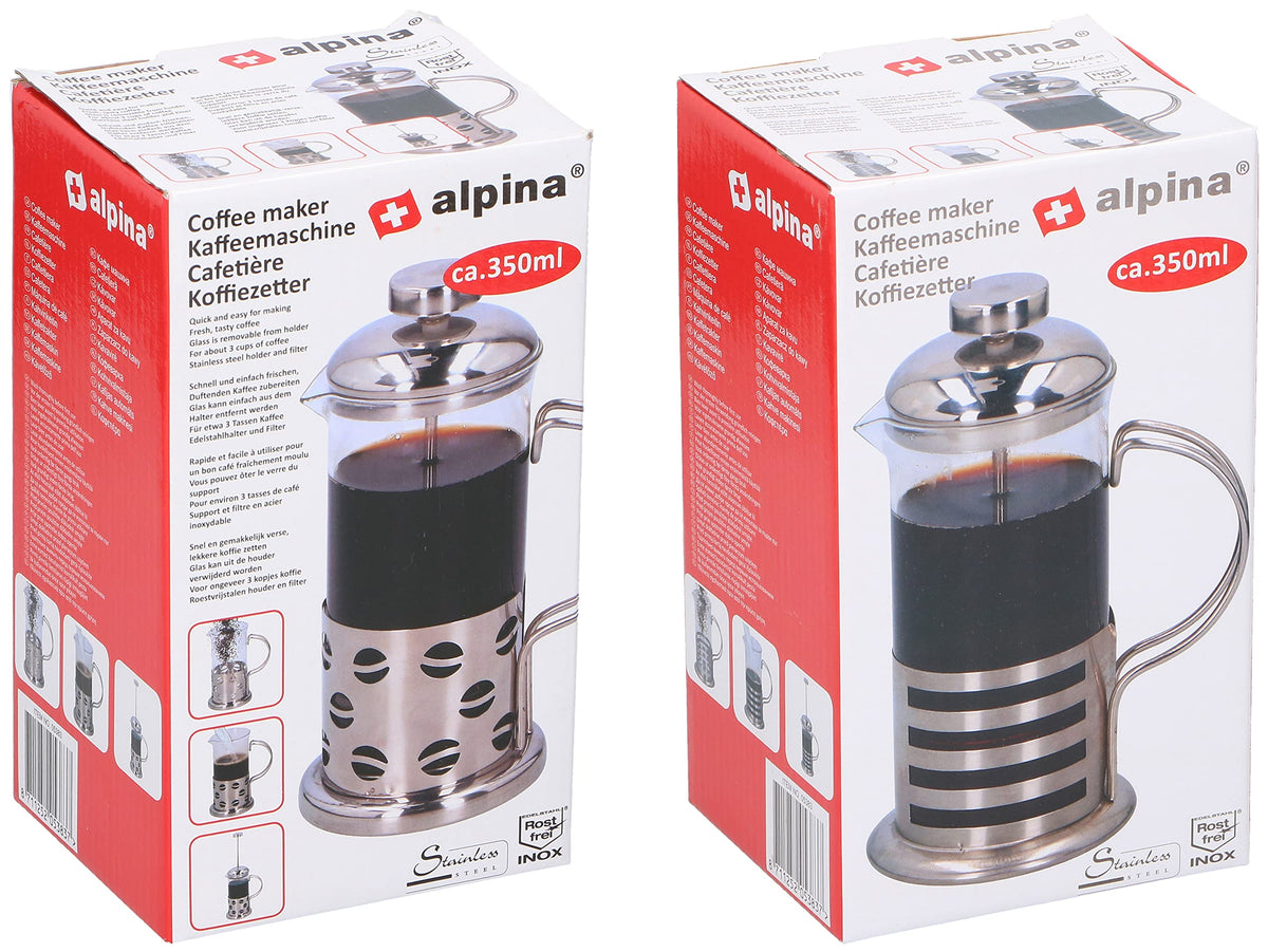 Caffettiera Francese 350ml Alpina Acciaio Inox e Vetro