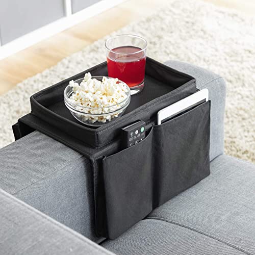 InnovaGoods - Plateau de canapé multifonctionnel avec 6 poches pour télécommandes, design moderne, matériau résistant, noir, polyester et coton