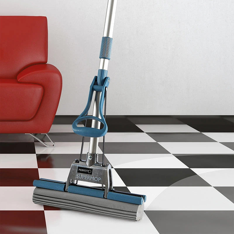 Balai à franges professionnel Supermop avec manche télescopique de 130 cm - Éponge super absorbante