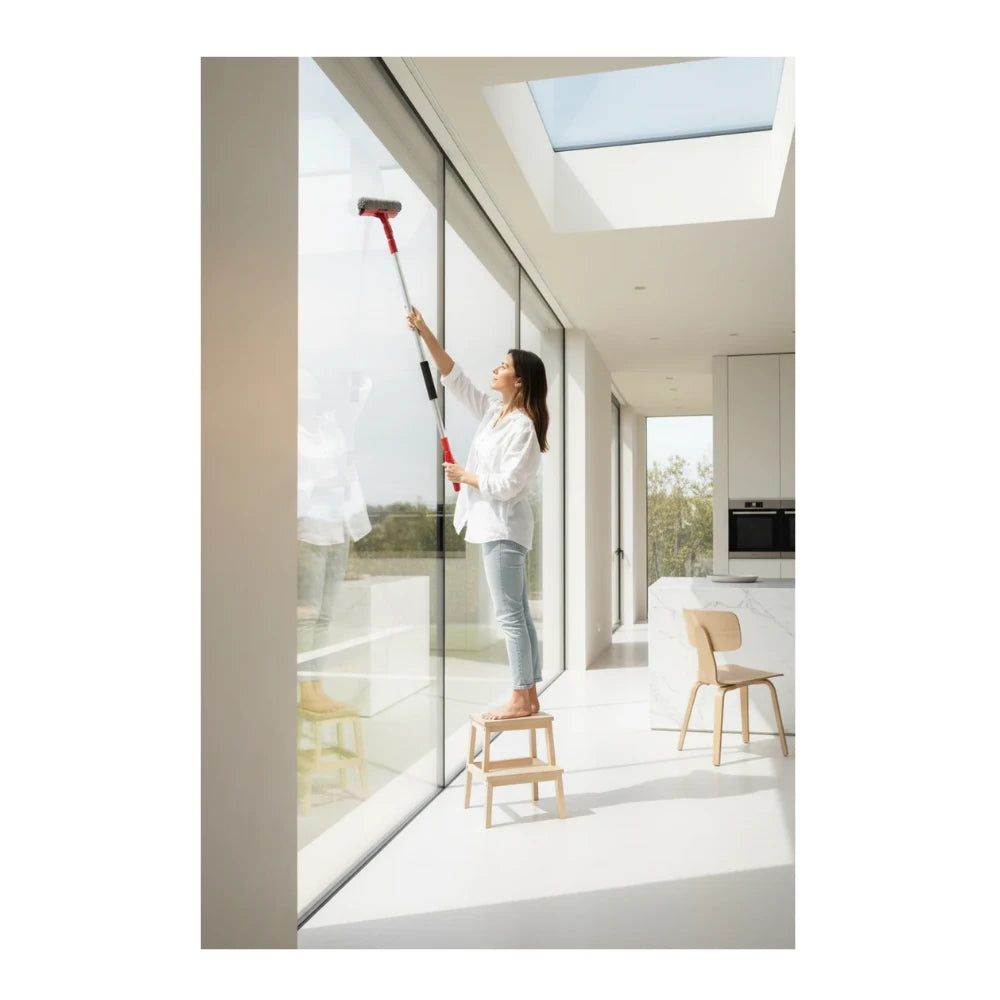 Lavavetri 2in1 con Microfibra e Raschietto | Manico Telescopico 68–116 cm | Finestre, Specchi, Docce