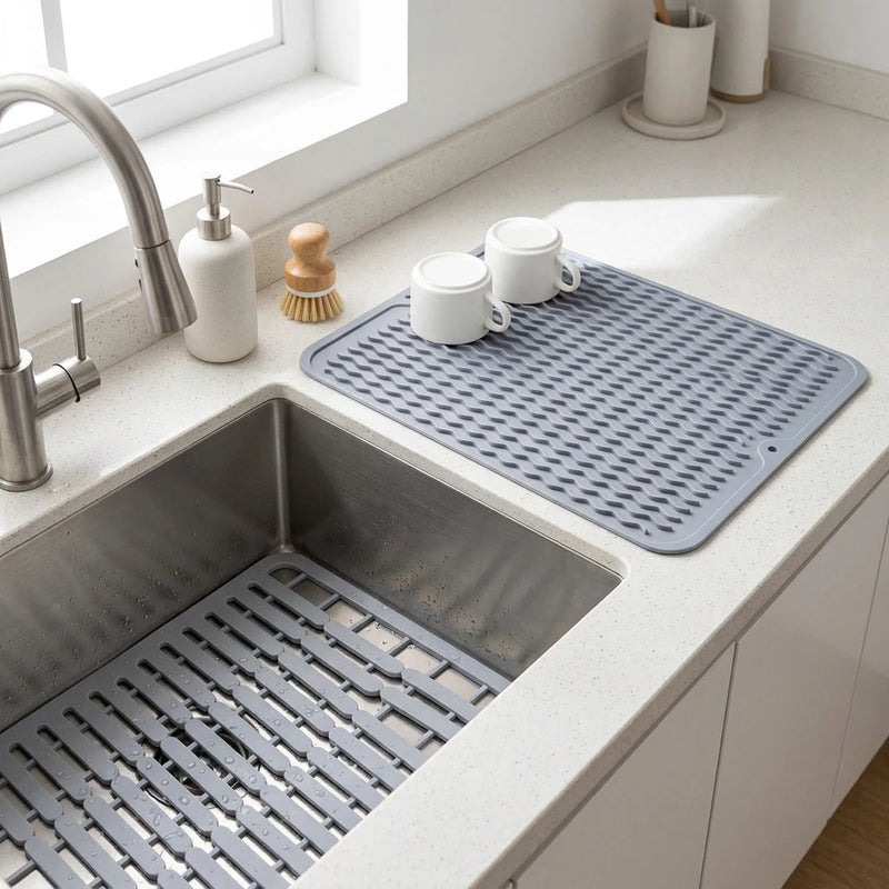 Set Lavello in Silicone 3 Pezzi: 1 Scolapiatti 30x40 cm- 2 Salvalavello 38x28 cm