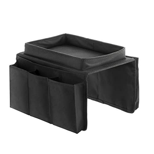 InnovaGoods - Plateau de canapé multifonctionnel avec 6 poches pour télécommandes, design moderne, matériau résistant, noir, polyester et coton