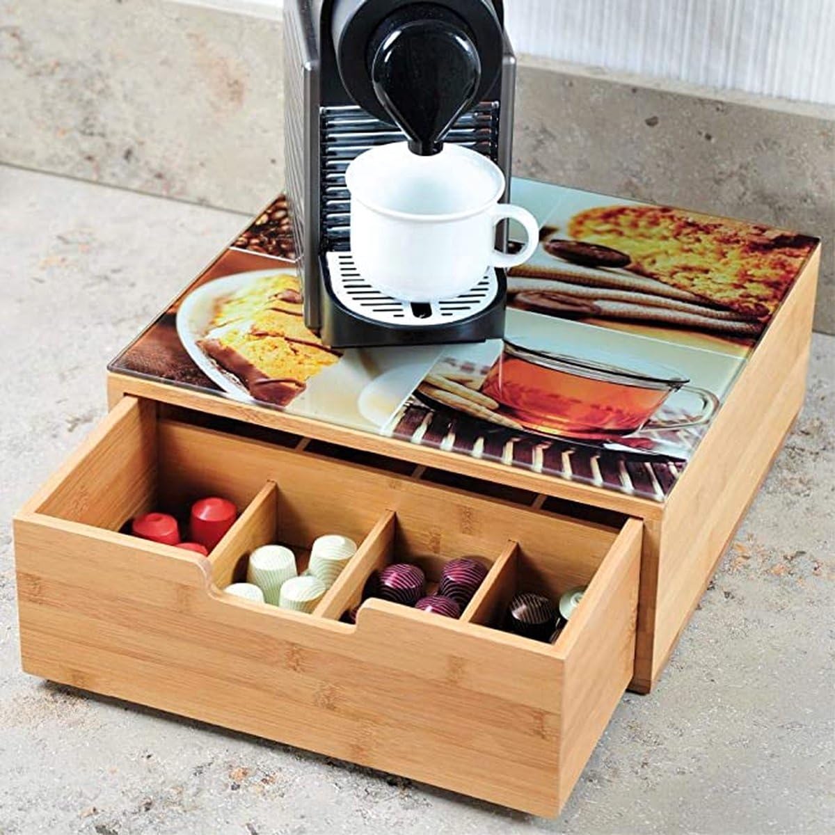 Porta Capsule Caffè Bambù 30x30cm 60+ 6 Scomparti Nespresso