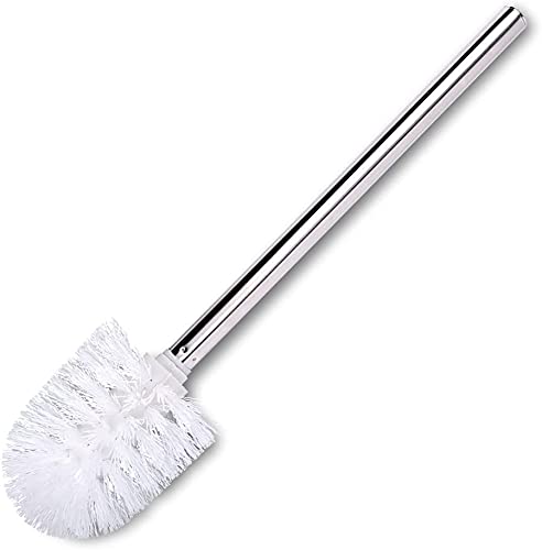 Lot de 3 brosses de rechange et porte-brosse pour WC - Blanc - Manche en acier inoxydable avec tête interchangeable