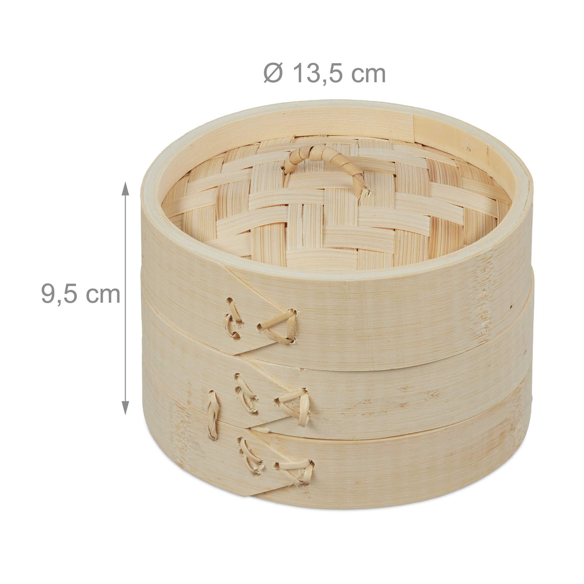 Chinese Bamboo Steamer, 1-3 Tier Steamer Basket for Rice &amp; Vegetables, Ø 13.5 cm, Natural