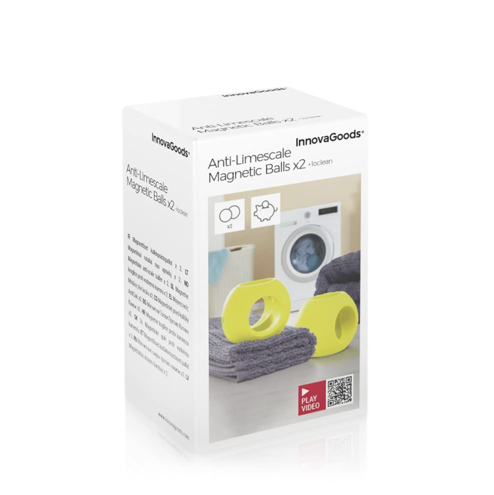 InnovaGoods - Set di 2 Sfere Magnetiche Anticalcare Ioclean, Eco-Friendly, Riutilizzabile, Risparmio Energetico, Ideale per Lavatrici e Lavastoviglie, Giallo, Plastico