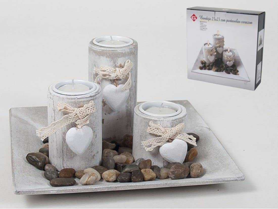 Tray with Heart Candle Holder 23 x 23 cm