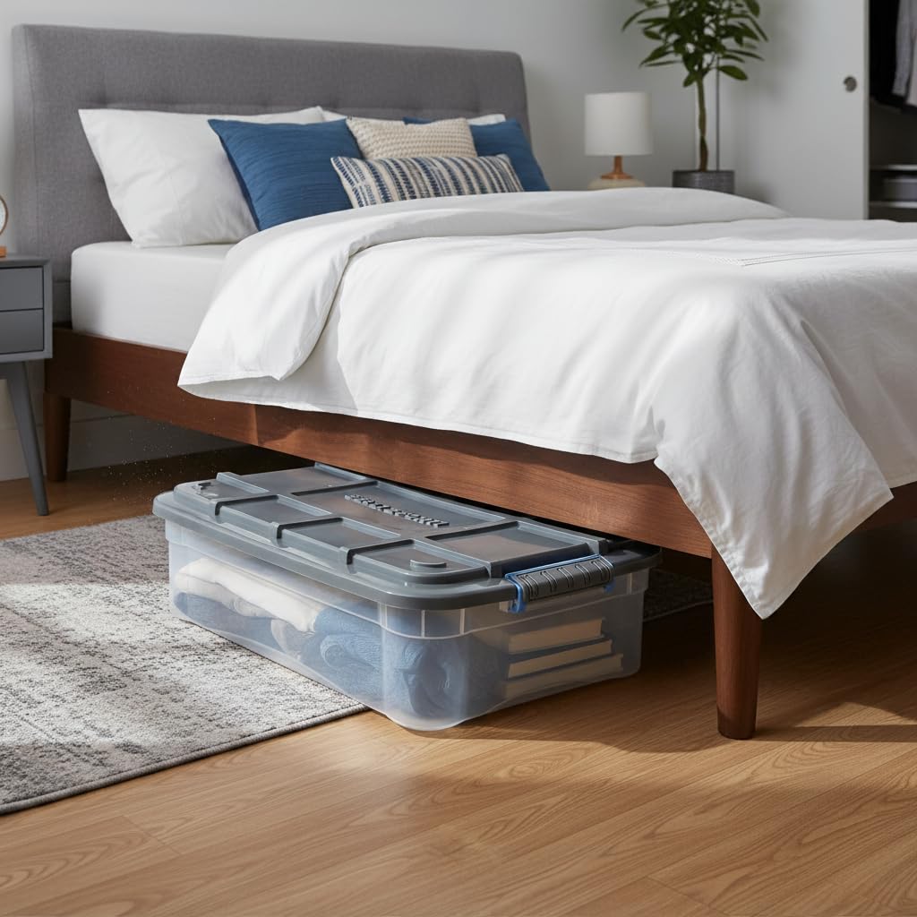 Extra Strong Cargo Storage Box: Durable space-saving box, ideal as a storage container for the living room and bedroom. Multipurpose, 20 liter capacity, dimensions 58 x 38.5 x 15 cm.