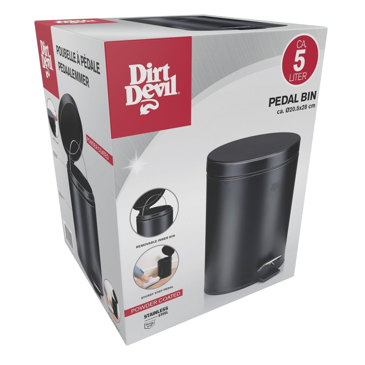 Poubelle à pédale Dirt Devil en acier inoxydable à fermeture douce pour la cuisine