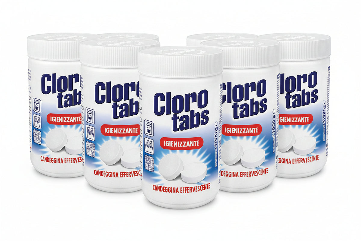 Chlorine bleach tabs in 1 kg tablets.