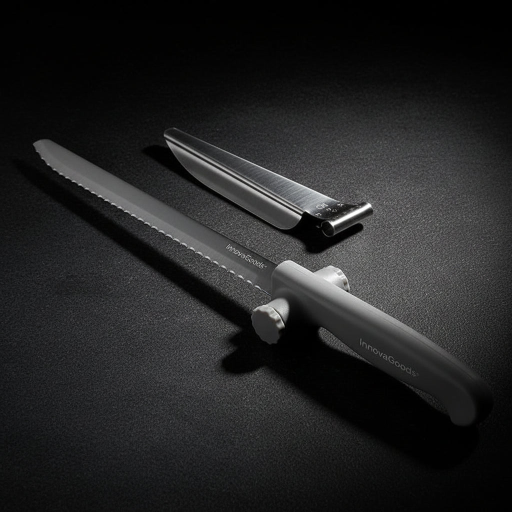InnovaGoods® Kutway Bread Knife with Adjustable Cutting Guide, Stainless Steel Blade, Ergonomic Handle, Adjustable Guide, Original and Practical Design, Non-slip Base.