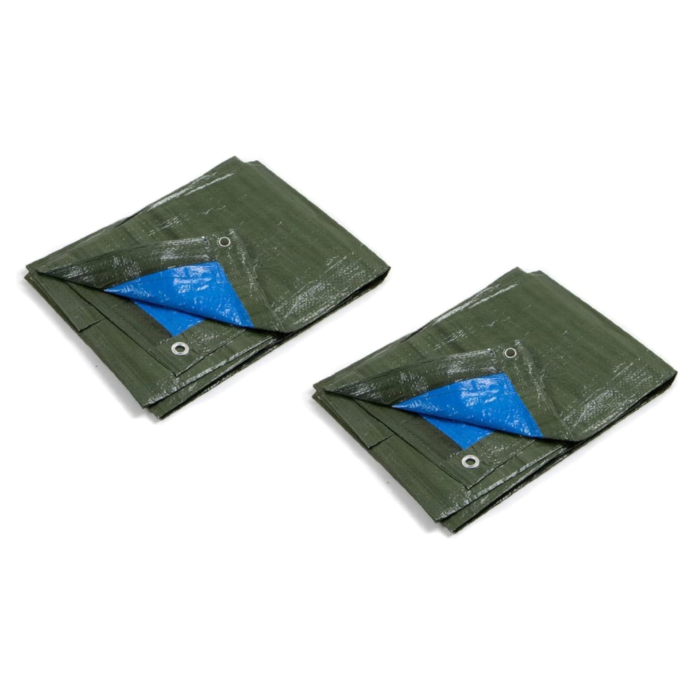 FercasaShop® - Pack of 2 Two-Tone Eyelet Tarpaulins, Multi-Purpose Polyethylene Tarpaulin, Waterproof, 90 g/m² Weight. Size 2x3 (6 m²) Green/Blue