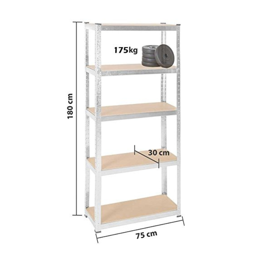 Storage Rack, 5 Shelves in Galvanized Metal, Heavy Duty, Wood and Metal Garage Shelving