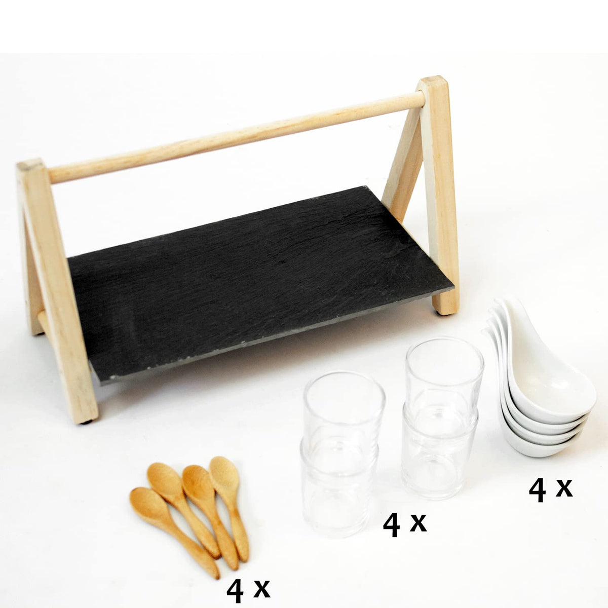 Set Antipasti 13 Pezzi Alpina Legno Ardesia Bicchieri Ciotole