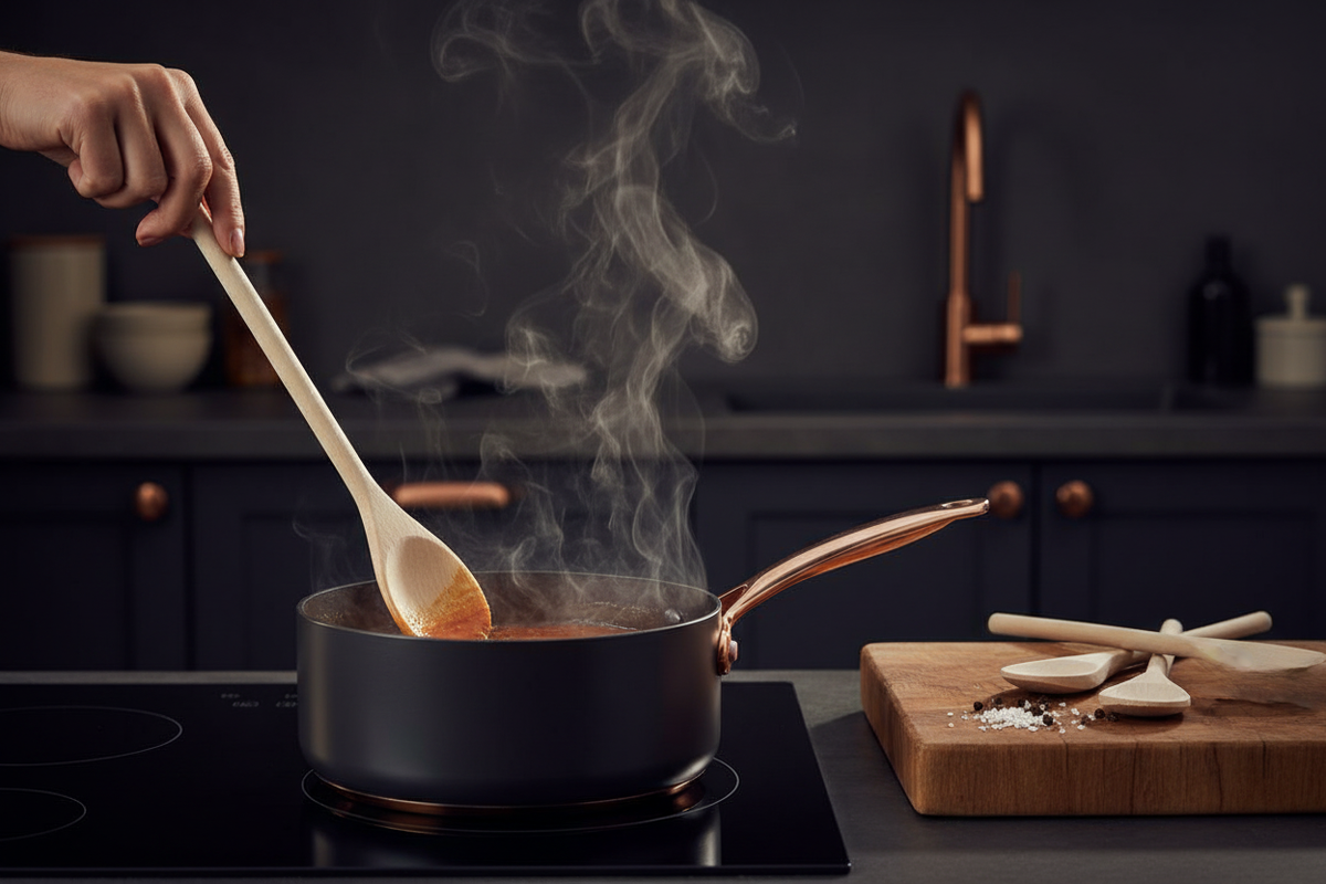 Cucchiaio in uso in cucina luxury