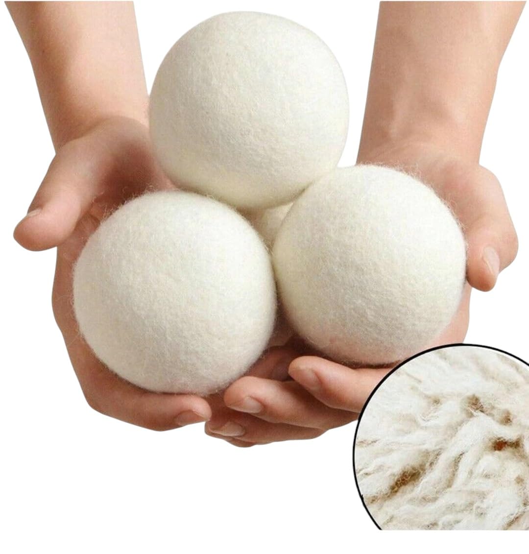 Fercasashop Set of 3 Natural Wool Dryer Balls, 100% New Zealand, Durable, Absorbs Moisture, Reduces Creases - Ideal for Soft Laundry and Energy Efficiency + Air Freshener