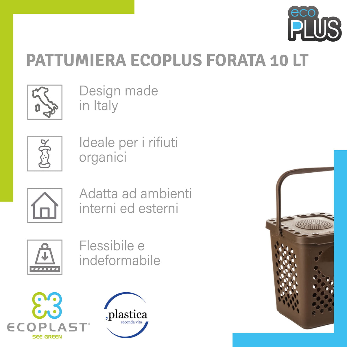 Pattumiera per Rifiuti Organici 10 lt Aperta -Ecoplast