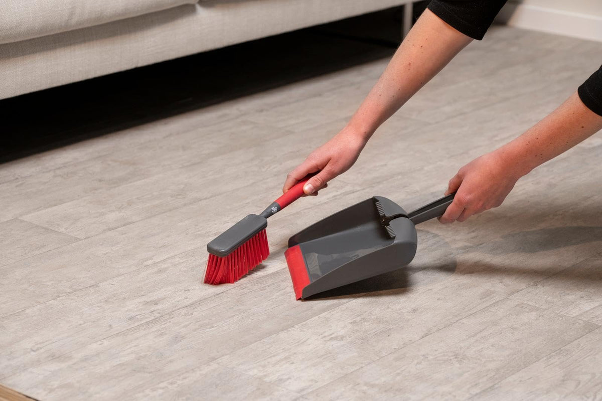 Dustpan and brush with hook, gray/red, normal