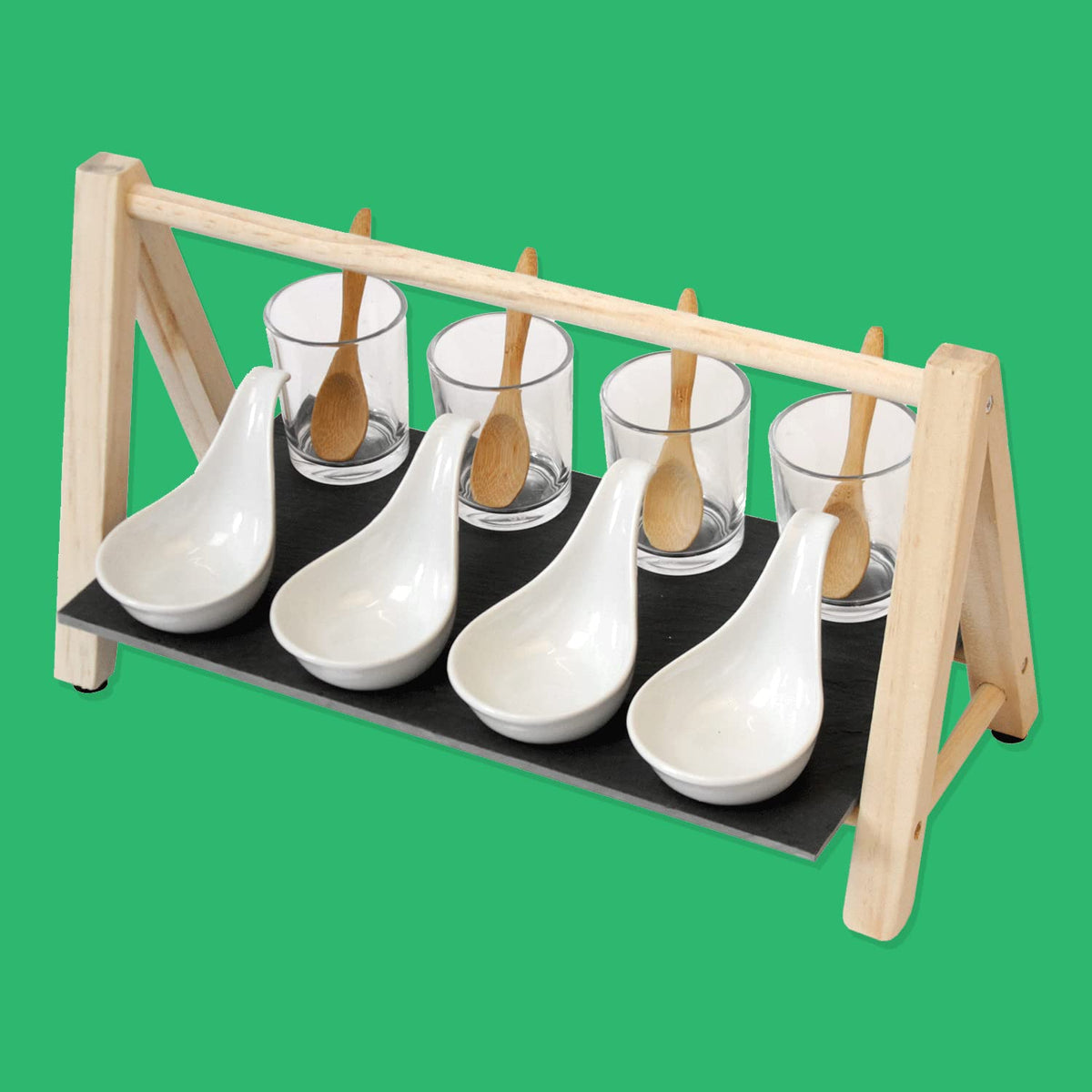 Set Antipasti 13 Pezzi Alpina Legno Ardesia Bicchieri Ciotole