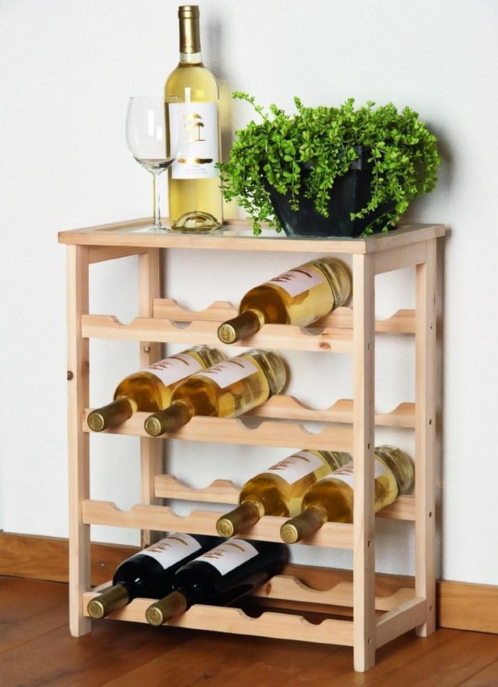 Cave à vin en bambou Lifetime, capacité 16 bouteilles, 46 x 23 x 55 cm, bois, marron, lot de 1