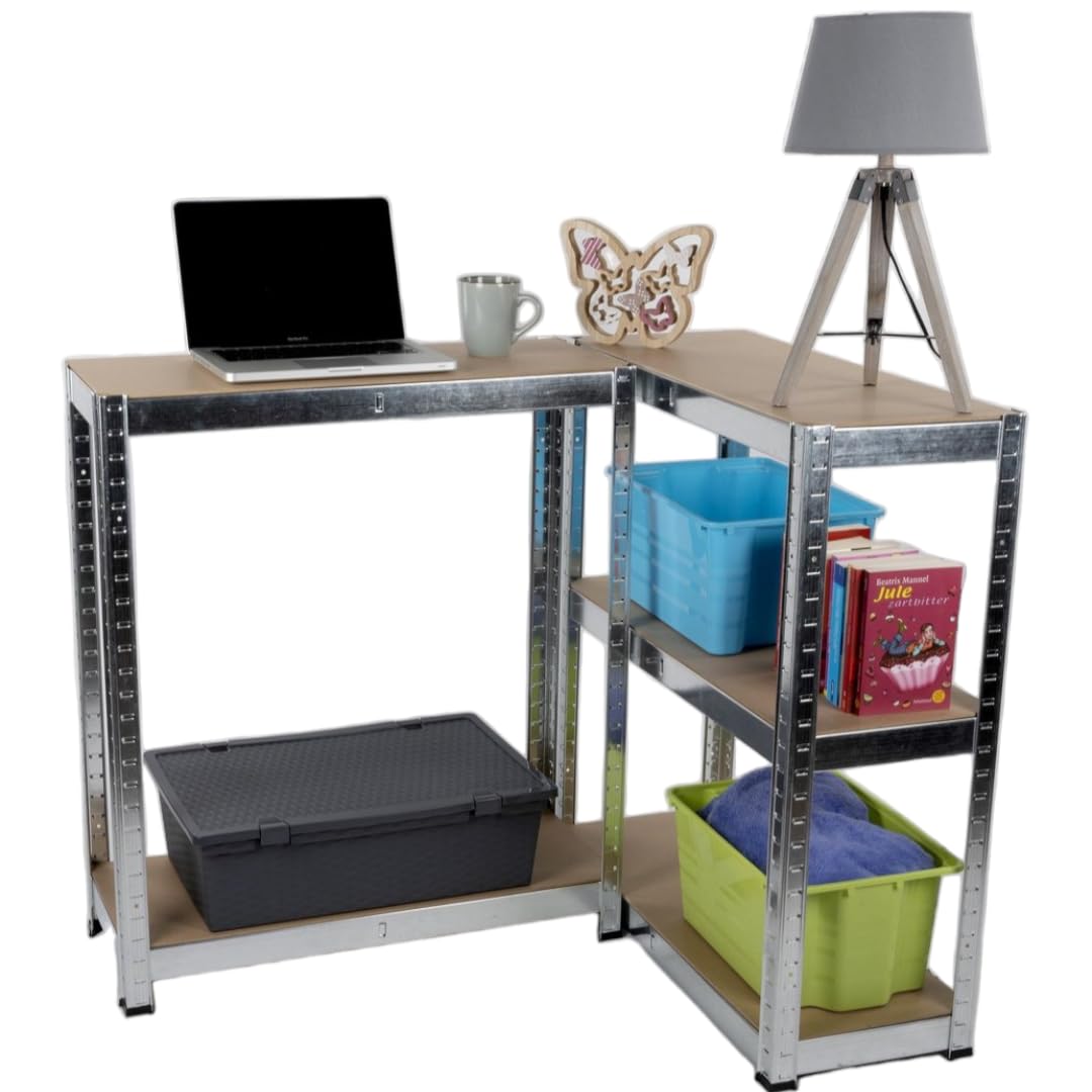 Storage Rack, 5 Shelves in Galvanized Metal, Heavy Duty, Wood and Metal Garage Shelving