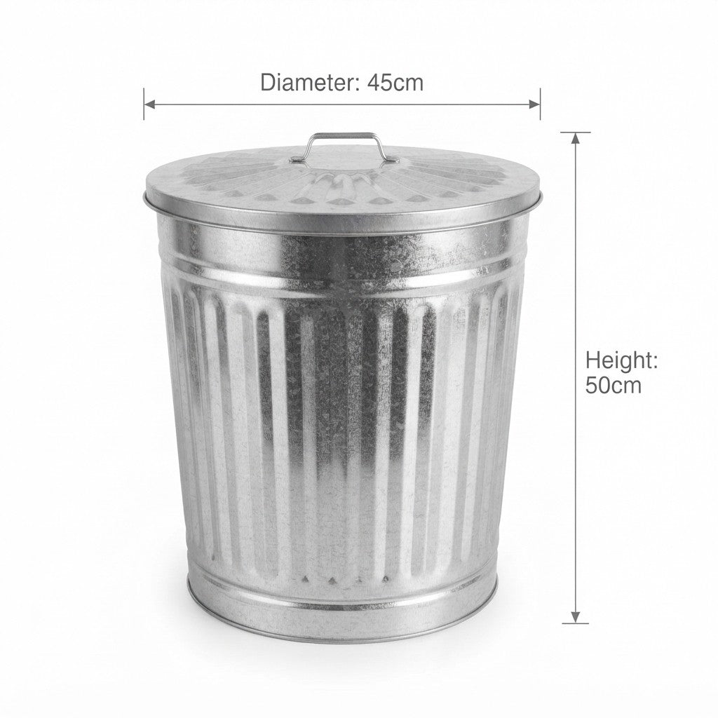 FERCASASHOP® - Waste Bin with Lid, Diameter 42 cm, Height 49 cm, Zinc, Capacity 62 Liters, Basket, Rubbish Bin, for Garbage, Bin with Handles