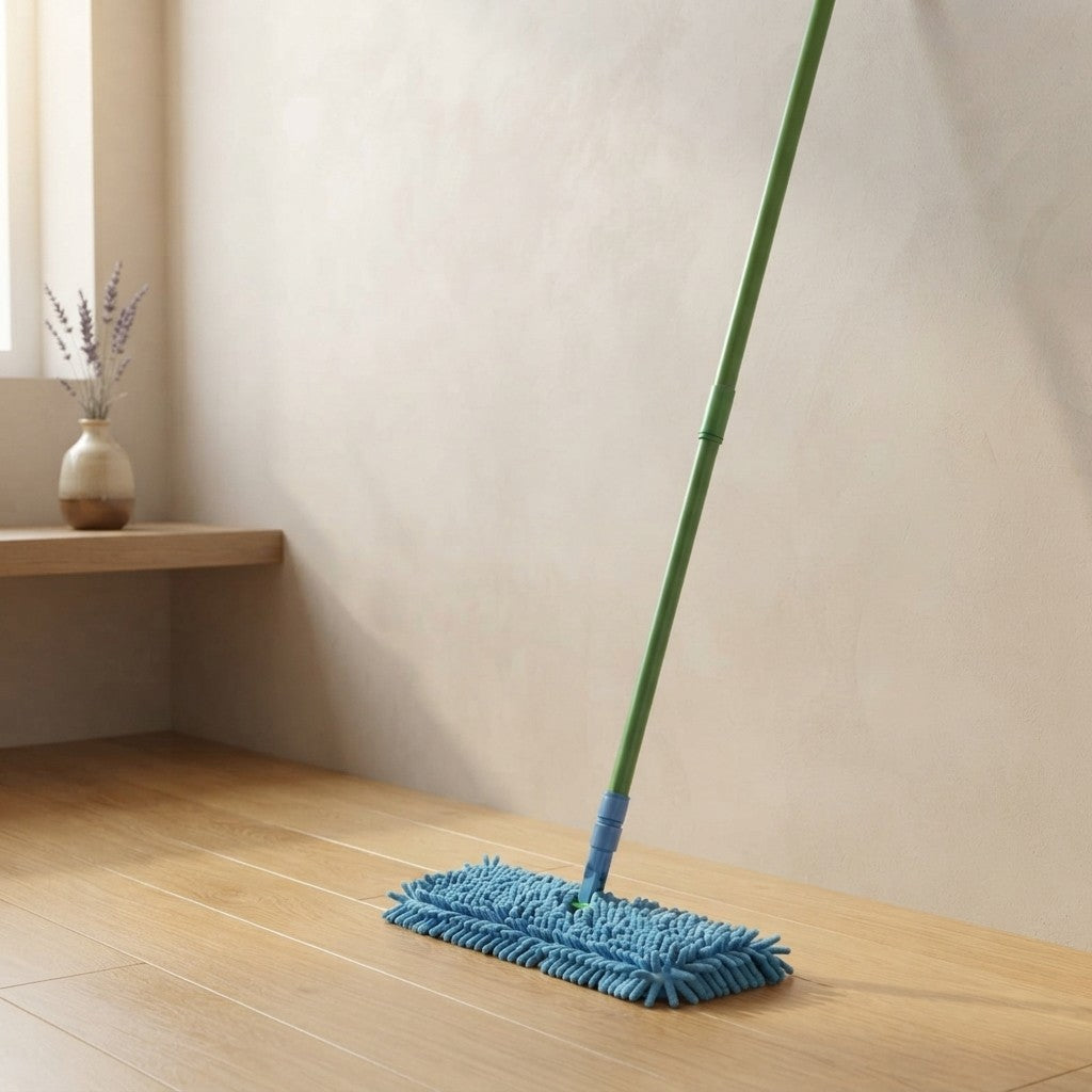 MICROFIBER MOP. DUST-CATCHING, WASHING, AND DRYING MOP WITH REPLACEABLE MICROFIBER CLOTH. EXTENDABLE TELESCOPIC WAND. + REPLACEMENT CLOTH.