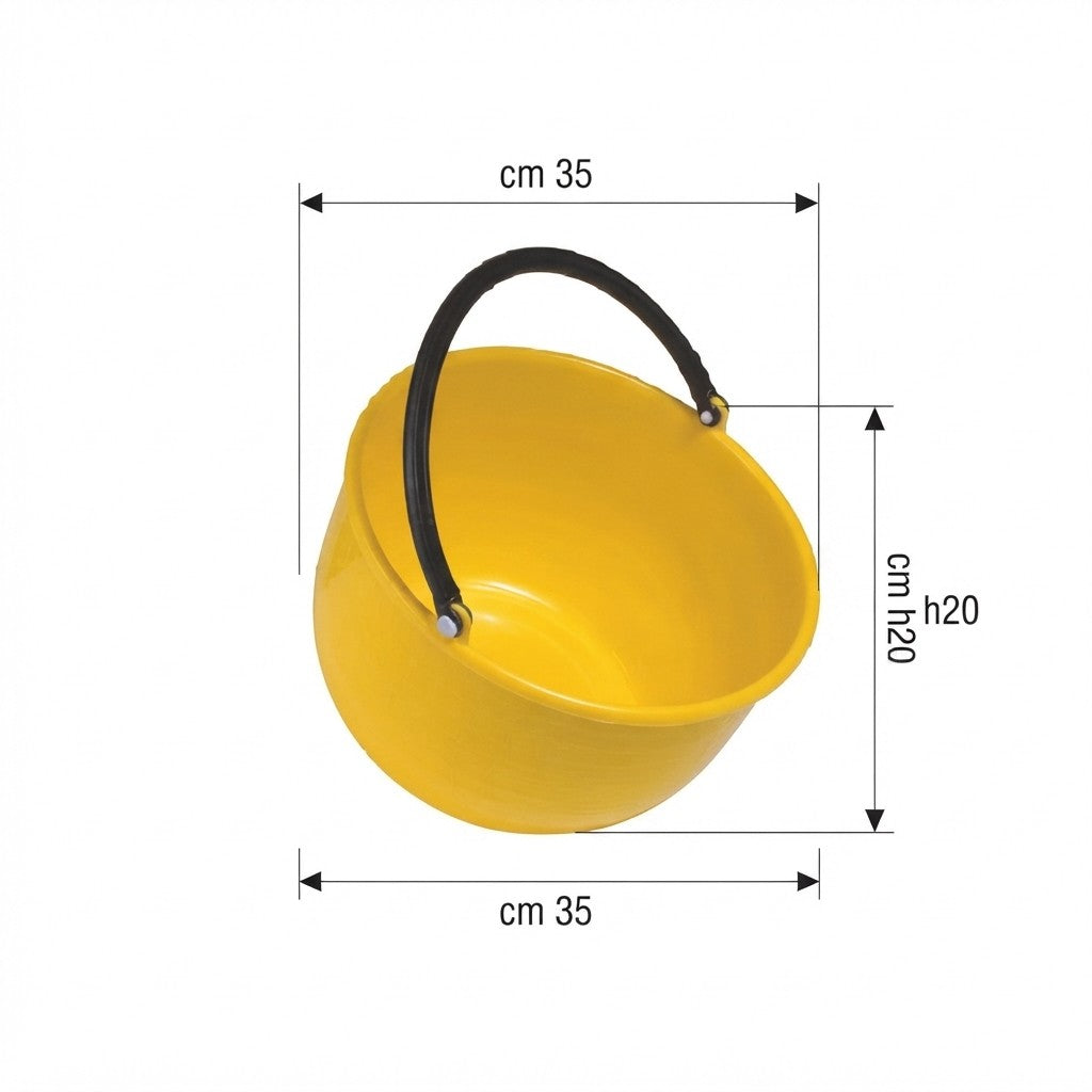 Resistant Plastic Agricultural Basket with Rounded Handle, Assorted Colors: Yellow Ochre/Venetian Red/Light Blue/Acid Green, 35x35x20, Made in Italy